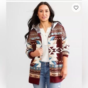 Wrangler in Aztec Hooded Cardigan Sweater in Port Royale Women's Size M